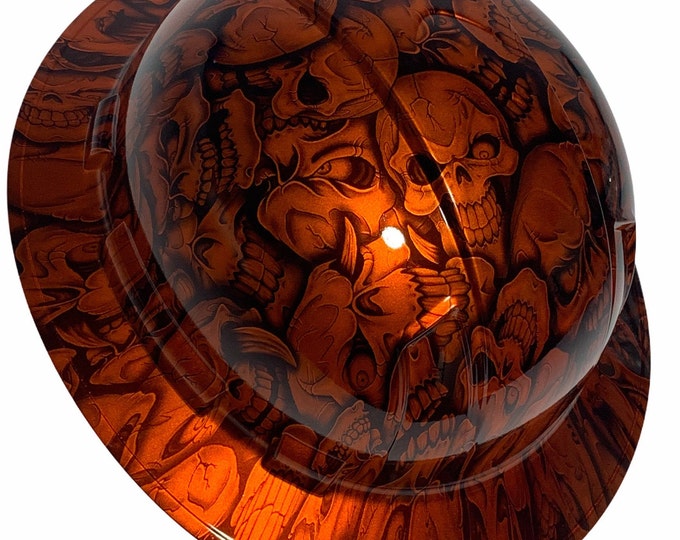 Custom Hydro Dipped Hard Hat Ridgeline Full Brim Orange Kandy Insanity Skulls