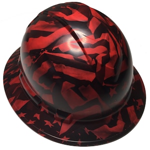 Custom Hydro Dipped Hard Hat Red Midnight American Flags Ridgeline Full Brim