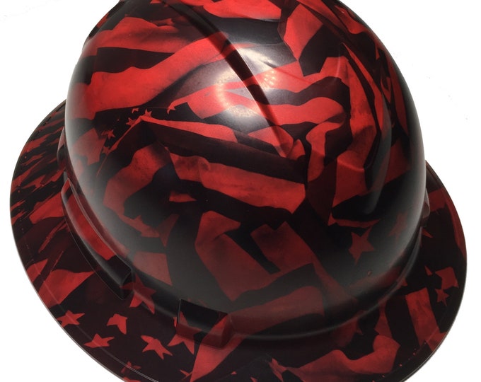 Custom Hydro Dipped Hard Hat Red Midnight American Flags Ridgeline Full Brim
