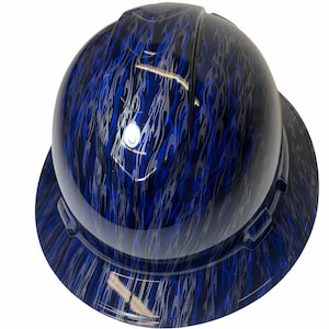 Hydro Dippped Hard Hat Ridgeline Full Brim Custom Blue and Silver Flames