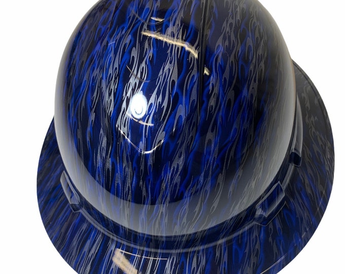Hydro Dipped Hard Hat Ridgeline Full Brim Custom Blue and Silver Flames