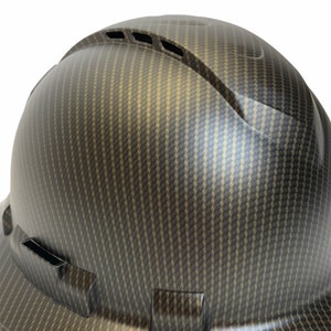 Custom Hydro Dipped Gold Carbon Fiber Ridgeline Full Brim Vented Hard Hat