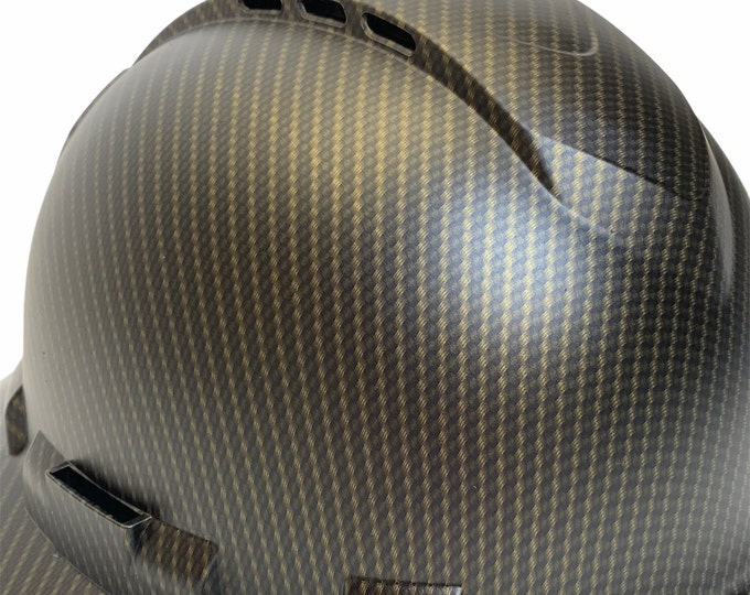 Custom Hydro Dipped Gold Carbon Fiber Ridgeline Full Brim Vented Hard Hat