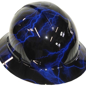 Hydro Dipped Hard Hat Ridgeline Full Brim Custom Blue Lightning