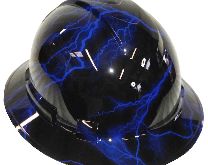 Hydro Dipped Hard Hat Ridgeline Full Brim Custom Blue Lightning