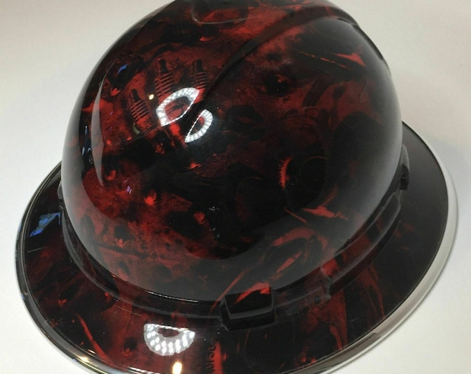 Hydro Dipped Hard Hat Ridgeline Full Brim Red Turbos & Pistons w/Chrome EdgeGard