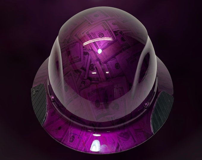 LIFT DAX Carbon Fiber HDC-15KG Full Brim Hard Hat Custom 100.00 Dollar bills translucent purple