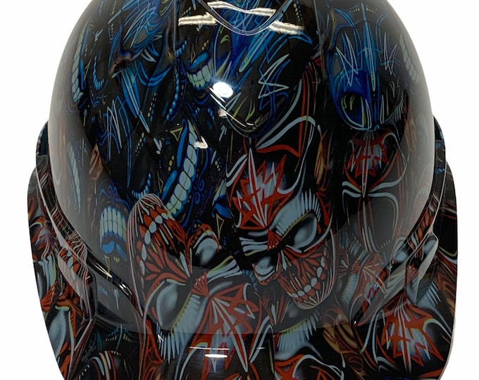 Hydro Dipped Hard Hat Ridgeline Cap Style Custom Gray Pinstripe Skulls Colored