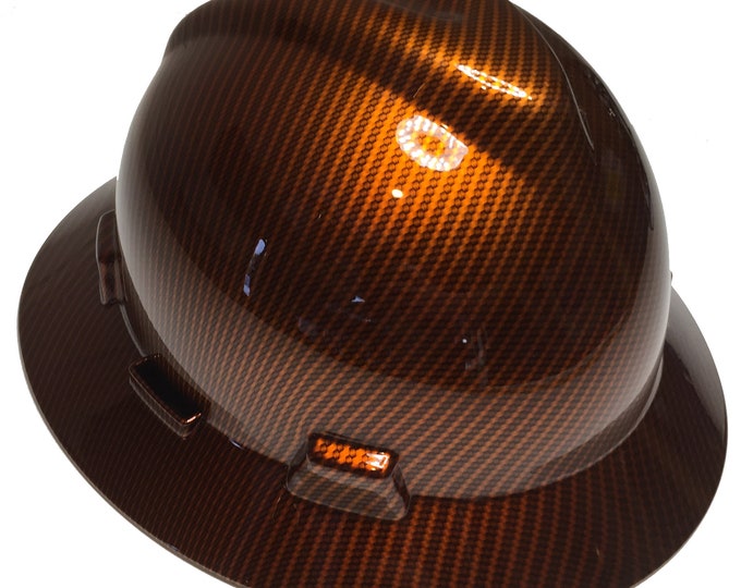 Custom Hard Hat Kandy Copper Carbon Fiber Hydro Dipped MSA V-Gard Full Brim