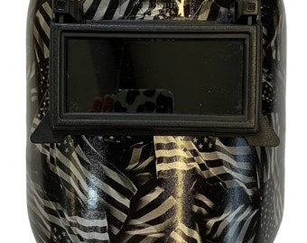 Hydro Dipped Custom Welding Helmet  WHP100 White Negative Flags