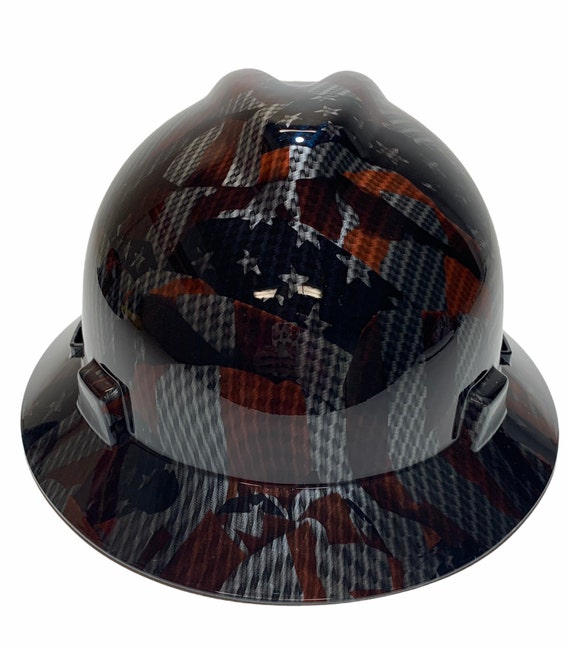 Hydro Dipped Hard Hat MSA V-Gard Full Krempe Custom Grau Mitternacht Amerikanische Flaggen Hydro Dipped Hard Hat MSA V-Gard Full Krempe Custom Grau Mitternacht Amerikanische Flaggen
