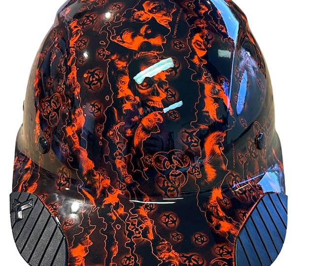 Custom Hydro Dipped Black and Orange Bio Hazard Lift DAX Fifty 50 Carbon Fiber HDC50C-20GC Cap Style HardHat