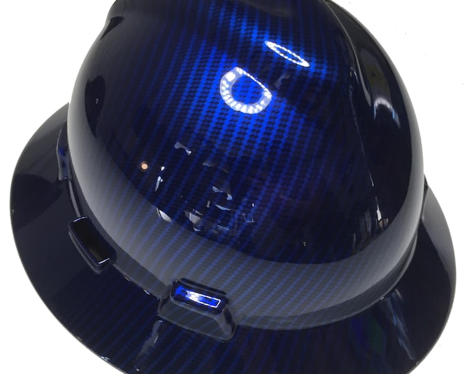 Custom Hard Hat Blue Kandy Carbon Fiber Hydro Dipped Full Brim MSA