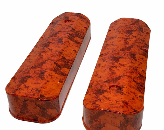 Custom Hydro Dipped Chevy Orange Flames Chevy Big Block Valve Covers Mr Gasket 6822G