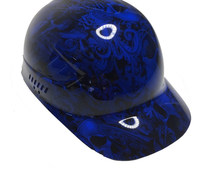 Custom Hydro Dipped Blue Filigree Skulls Bump Cap