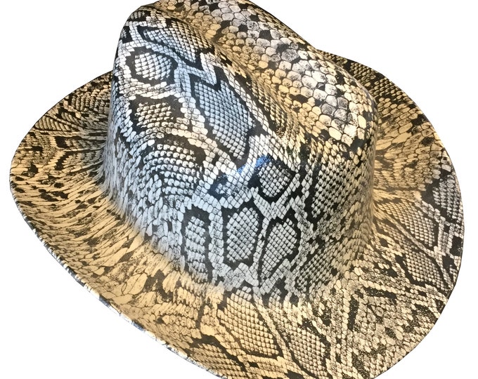 Custom Hydro Dipped Western Outlaw Hard Hat Tan Snakeskin Cowboy Hat