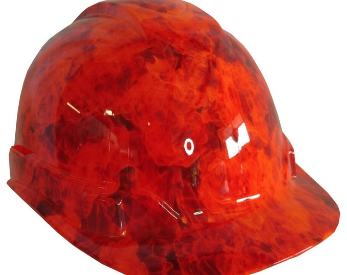 Custom Hydro Dipped Hard Hat Ridgeline Cap Style HiVis Orange Flames