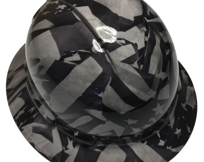 Custom Hard Hat Light Gray Midnight American Flags Full Brim Ridgeline