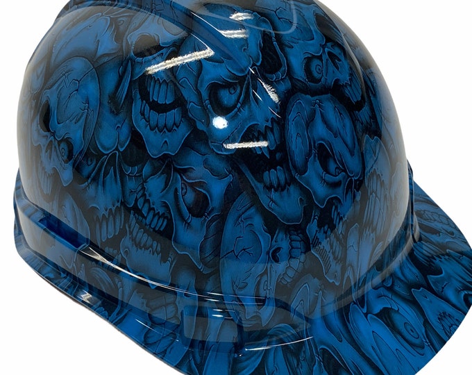 Custom Hard Hat Light Blue Insanity Skulls Skin Cap Style Ridgeline