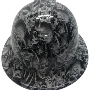 Custom Hydro Dipped Hard Hat White Demented Skulls Full Brim Ridgeline