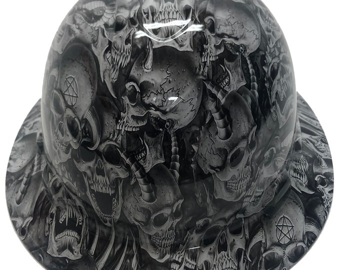 Custom Hydro Dipped Hard Hat White Demented Skulls Full Brim Ridgeline