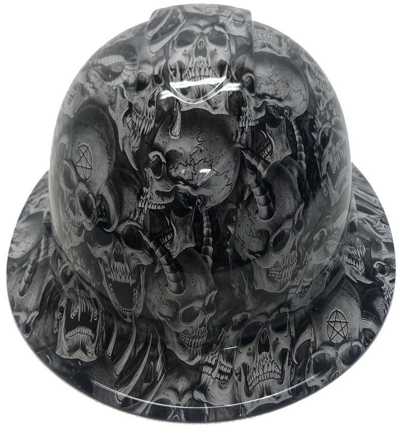 Custom Hydro Dipped Hard Hat White Demented Skulls Full Brim Etsy