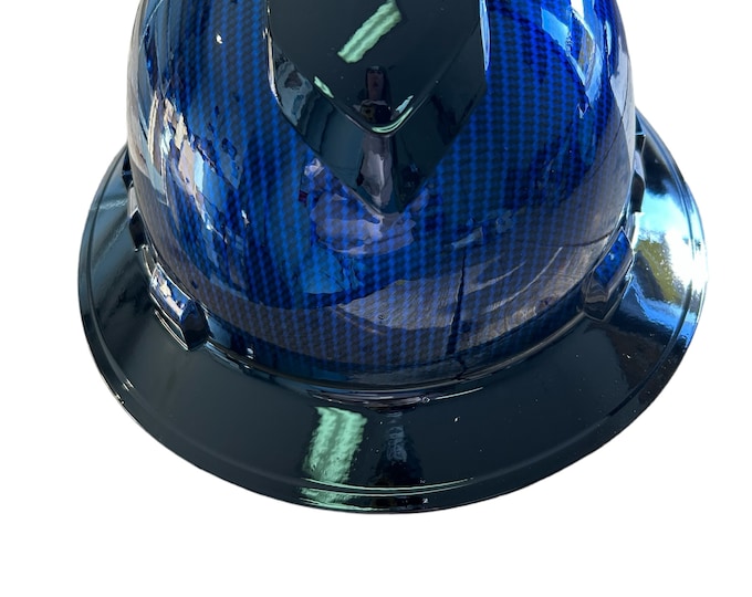 Custom Hard Hat Vented Kandy Blue Carbon Fiber Hydro Dipped Full Brim Ridgeline w/Black Brim and Ridge