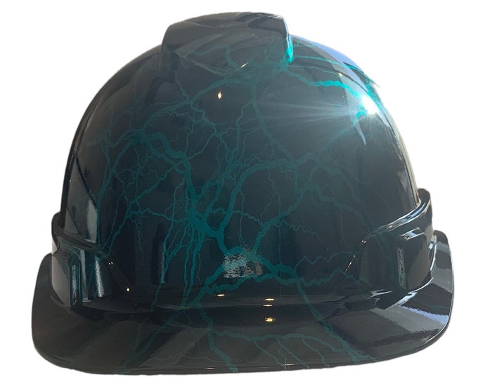 Custom Hydro Dipped Kandy Blue Green Lightning Hard Hat Ridgeline  Cap Style