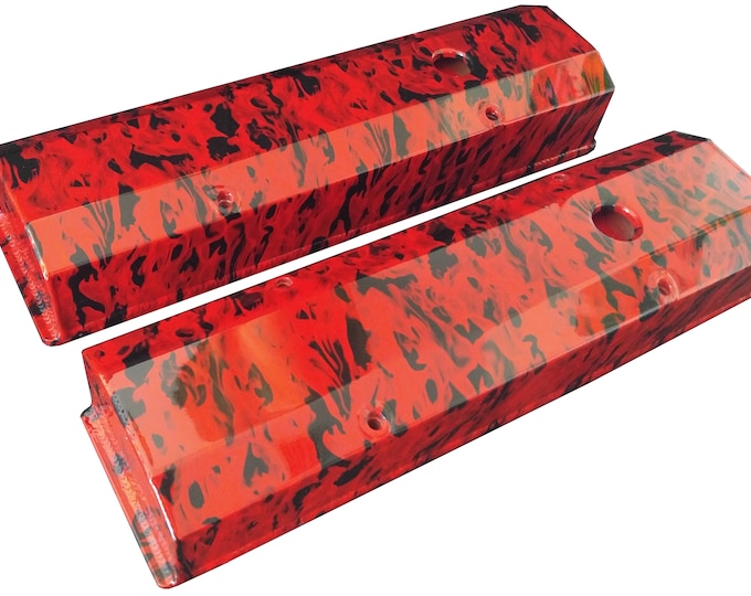 Custom Hydro Dipped Red Flames Small Block Chevy Valve Covers Mr Gacket 6820G