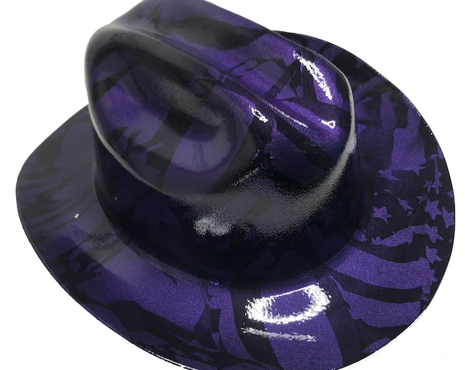 Custom Hydro Dipped Western Outlaw Hard Hat Plum Crazy Purple Midnight American Flags Cowboy Hat