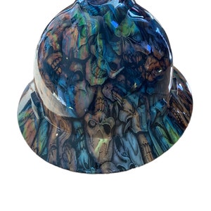 Custom Hard Hat Hydro Dipped Oil Slick Insanity Skulls MSA V-Gard Full Brim