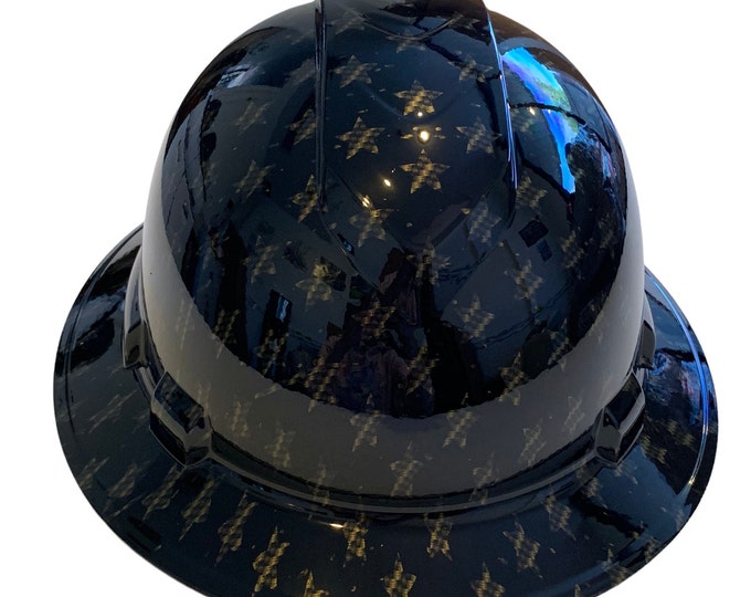 Custom Hydro Dipped Gold Carbon Fiber Stars  Ridgeline Full Brim Hard Hat