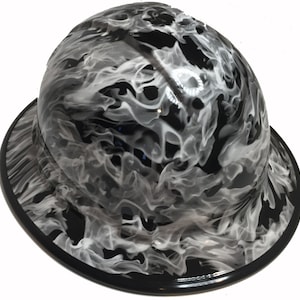 Custom Hydro Dipped Hard Hat White Flames Full Brim Ridgeline W/ Black EdgeGard