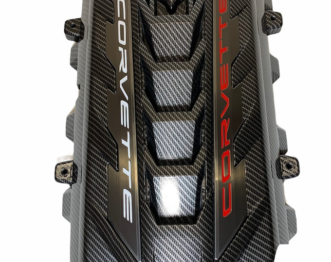 Custom Hydro Dipped 2020+ Corvette Engine Cover  Carbon Fiber  w/ red or white letters