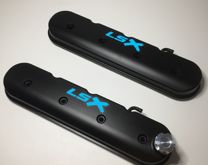 Custom LSX Valve Covers 241-407 Black With Light Blue LSX