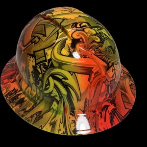 Custom Hard Hat Yellow/multi color Graffiti Full Brim Ridgeline