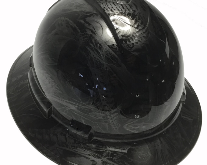 Custom Hard Hat Metallic Graphite Bio Mechanical Full Brim Ridgeline