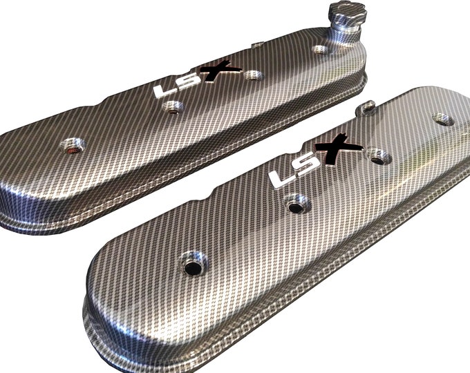 Custom Hydro Dipped LS Valve Covers 241-405 Carbon Fiber With White LS and Black X