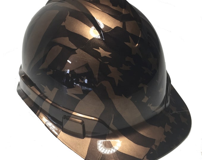 Custom Hydro Dipped Hard Hat Copper Metallic Midnight American Flag Ridgeline Cap Style