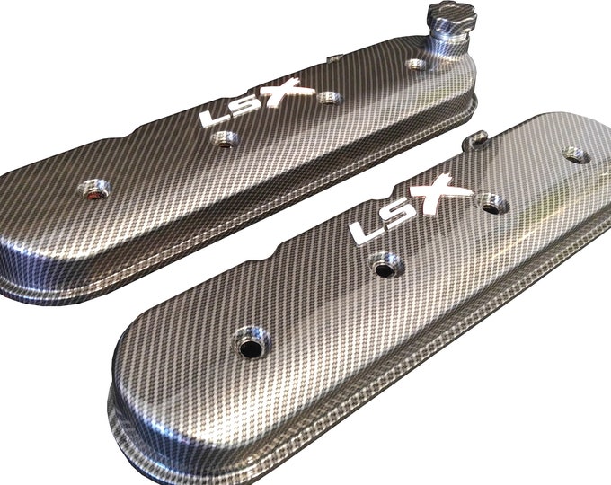 Custom Hydro Dipped LS Valve Covers 241-405  Carbon Fiber With White LS and White X