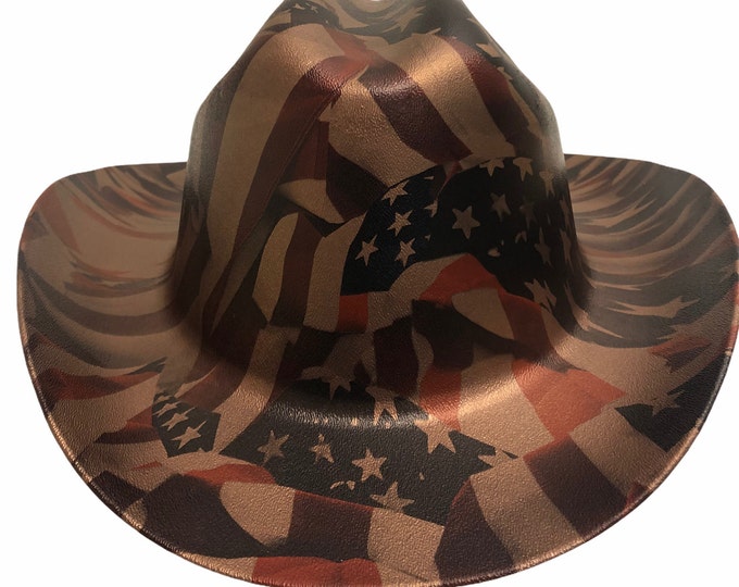 Custom Western Outlaw copper metallic American flags patriotic series Cowboy Hat