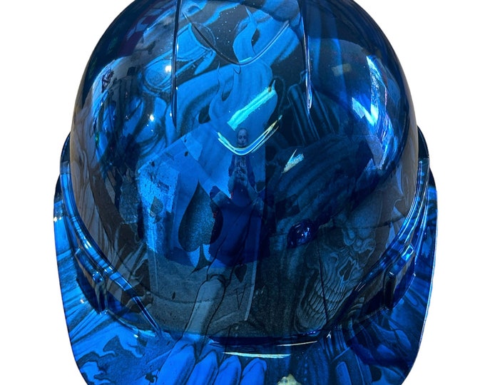 Hard Hat Ridgeline Cap Style Custom Chrome kandy Blue Ace of Skulls