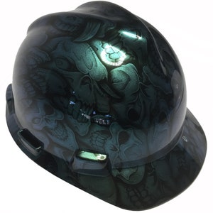Custom Hard Hat Blue Green Chameleon Insanity Skulls MSA V-Gard Cap Style