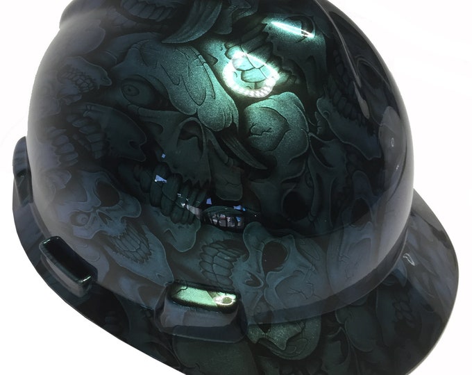 Custom Hard Hat Blue Green Chameleon Insanity Skulls MSA V-Gard Cap Style
