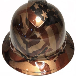 Custom Hydro Dipped Hard Hat Ridgeline Full Brim Hydro Dipped Copper Metallic American Flags