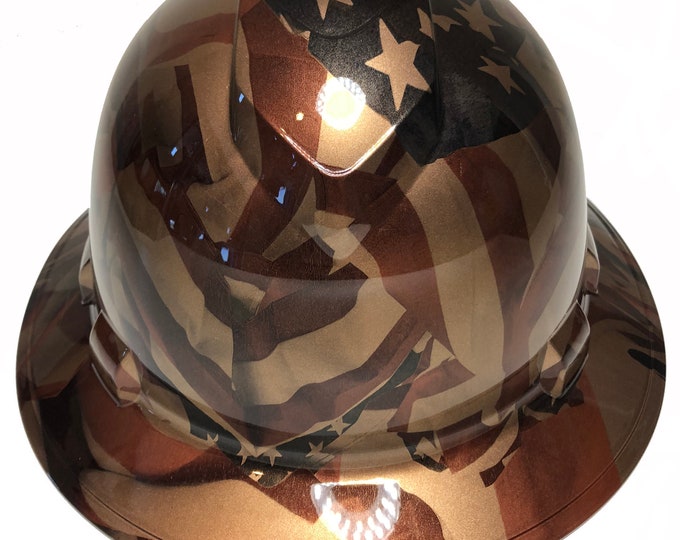 Custom Hydro Dipped Hard Hat Ridgeline Full Brim Hydro Dipped Copper Metallic American Flags