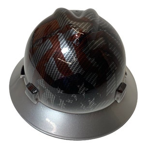 Custom Hard Hat Hydro Dipped Carbon Fiber American Flags with silver brim MSA V-Gard Full Brim