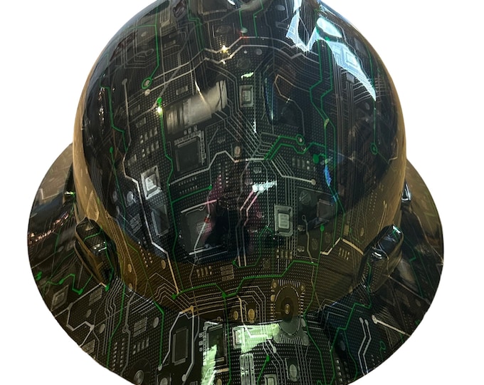 Custom Hard Hat MSA Full Brim Chrome Circut Board