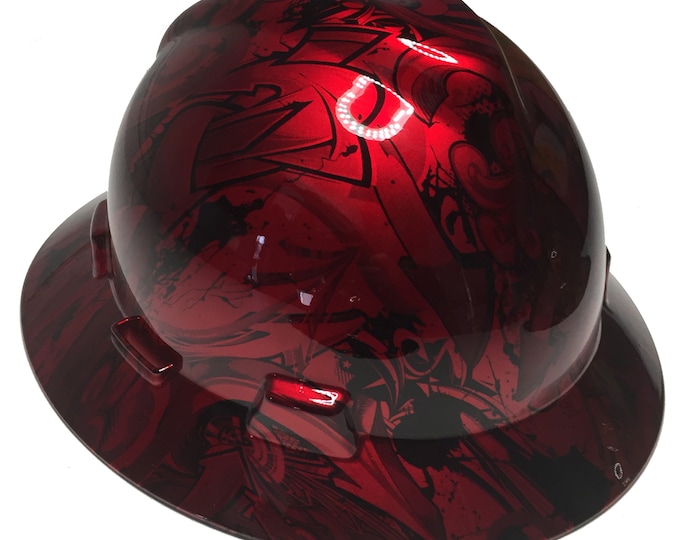 Custom Hard Hat MSA V-Gard Full Brim Kandy Red Graffiti