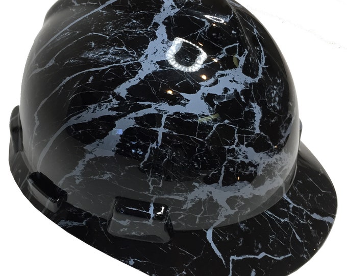 Hard Hat MSA V-Gard Cap Style Custom Hydro Dipped Black Marble